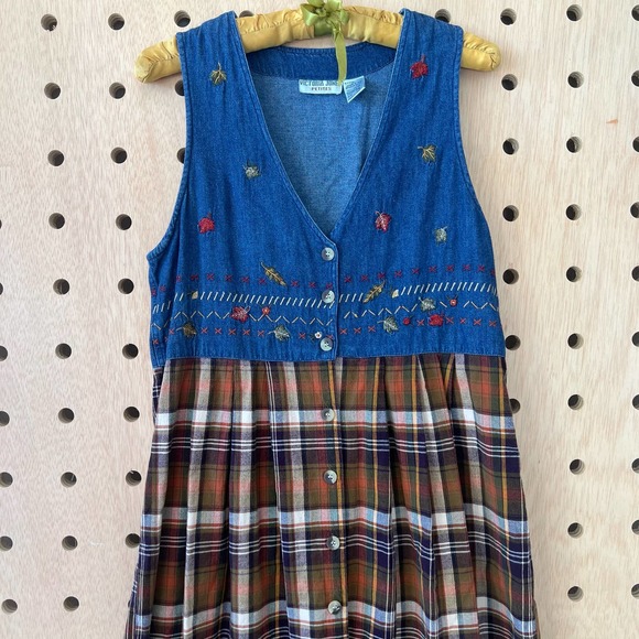 90s plaid and denim dress - Picture 2 of 4